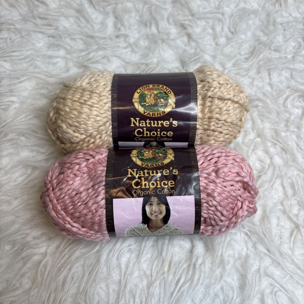 2 Lion Brand Natures Choice Organic Cotton Yarn 3oz Macadamia And Strawberry